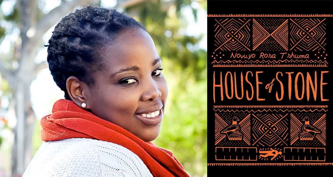 Ms. Tshuma to the left and on the right the cover of her book